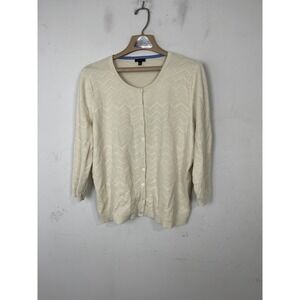 Talbots Womens Cardigan Sweater XL Cream Coquette Feminine Capsule Knit Cute
